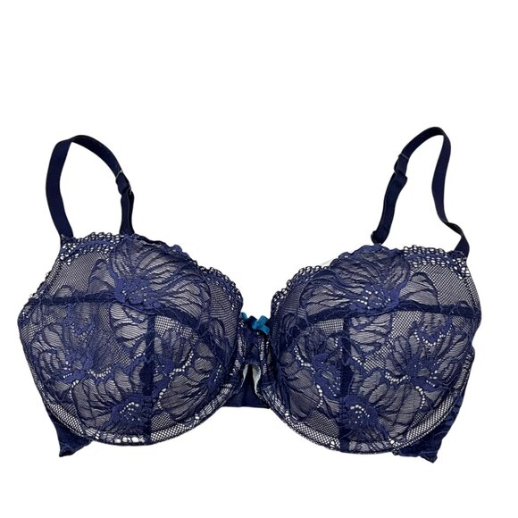Heidi Klum Intimates Navy Blue Lace Underwire Bra Size 34DD - Picture 1 of 4